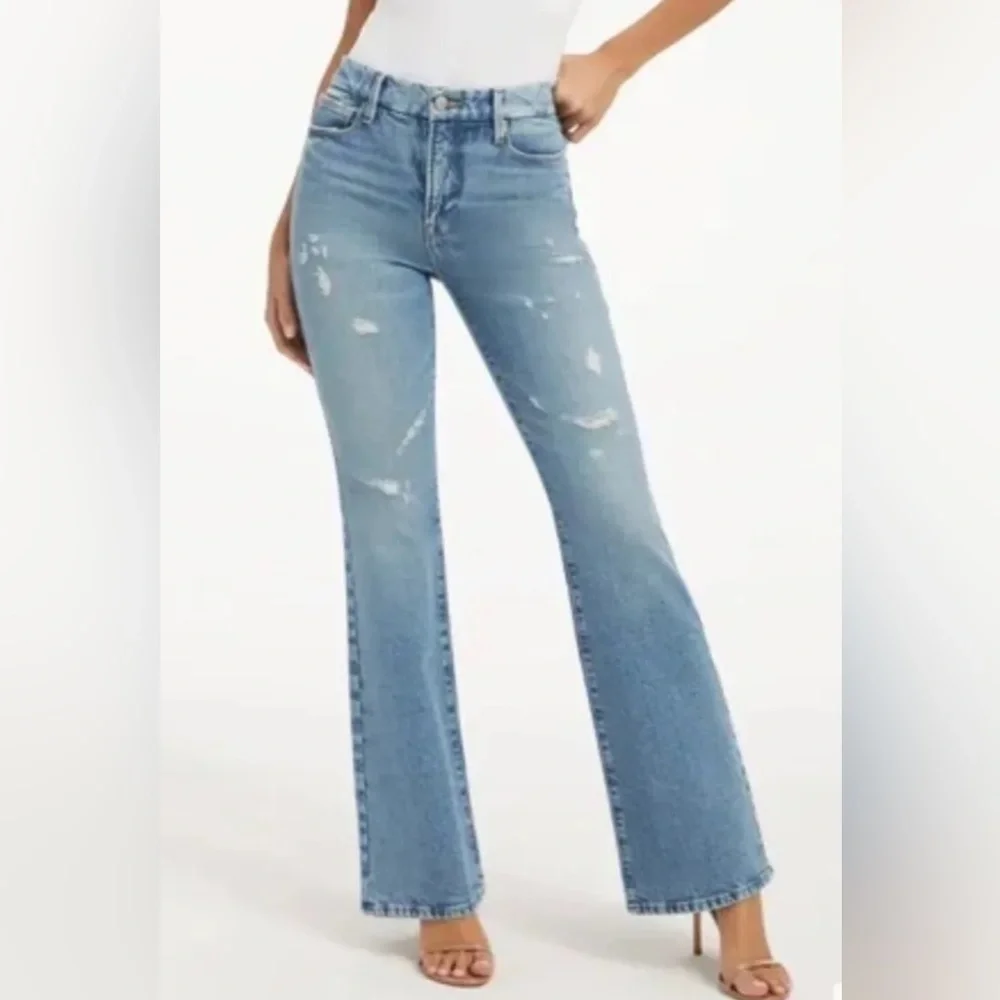 Good American Women’s Classic Bootcut Jeans High Rise Denim Indigo Med Wash Sz 8 - Picture 3 of 8